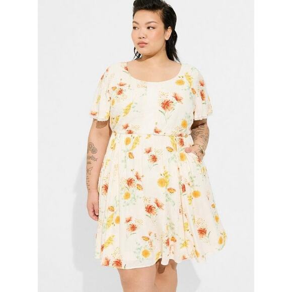 TORRID Floral Lace Swiss Dot Mini Dress Lined Plus Size 2X | 18-20 | Torrid 2 - Picture 8 of 16